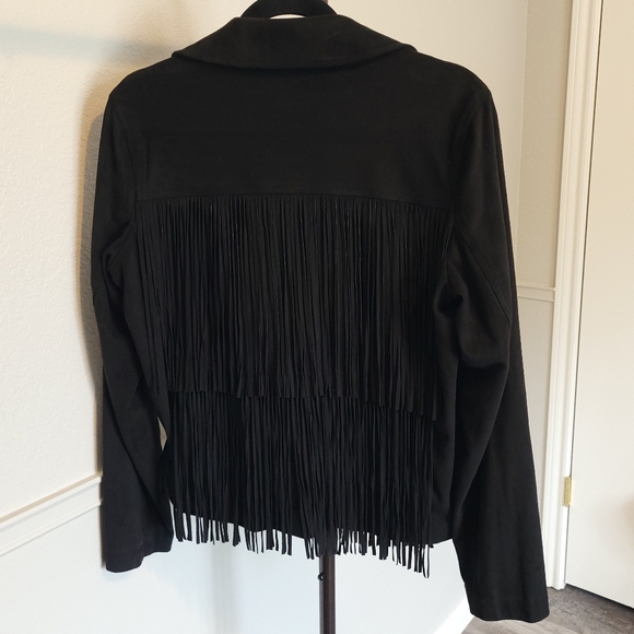 Michael Kors Black Faux Suede Fringe Moto Zip Jacket Women's Medium Size 8 - Picture 6 of 12